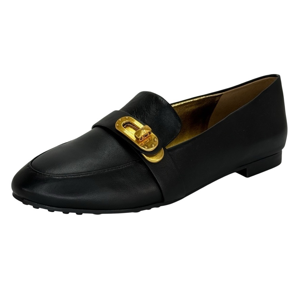 Donna Karan Thompson Black Leather Turnbuckle Womens Loafers Size 6M - Picture 2 of 13